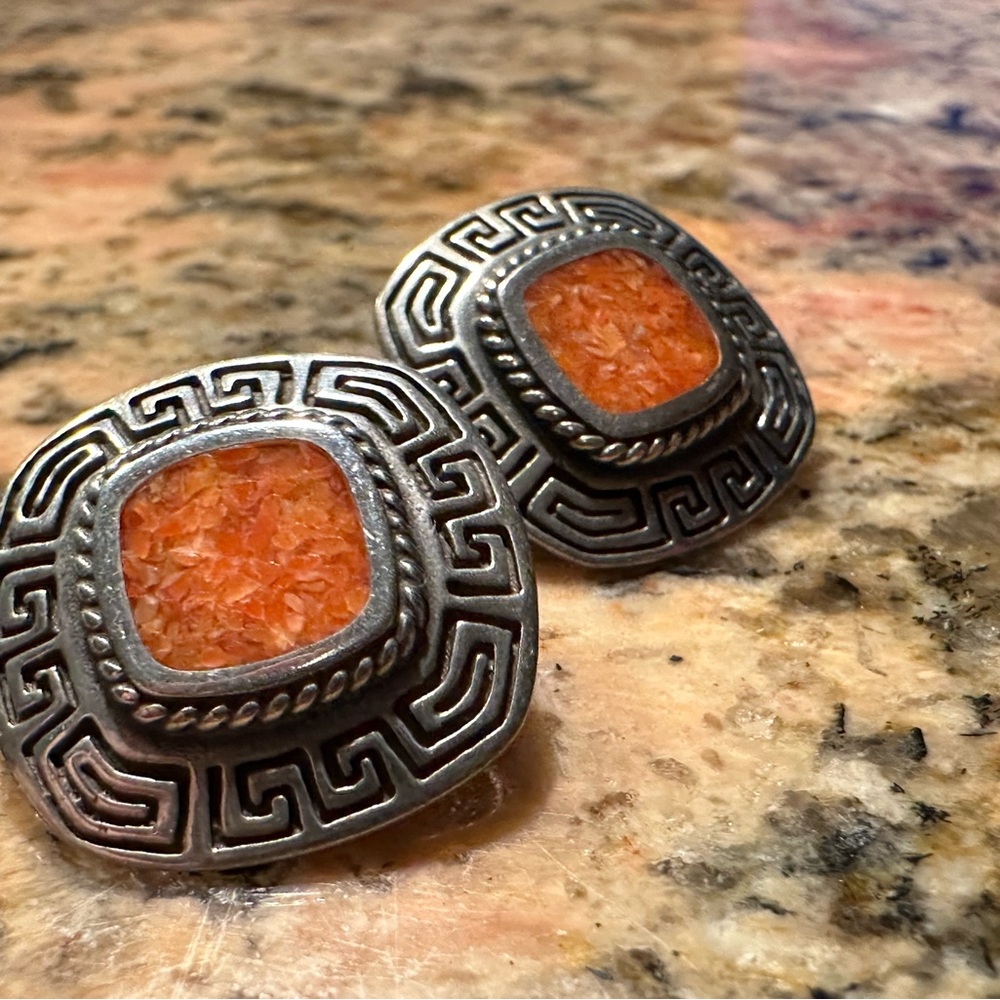 Fire Opal and Sterling Silver Earrings
